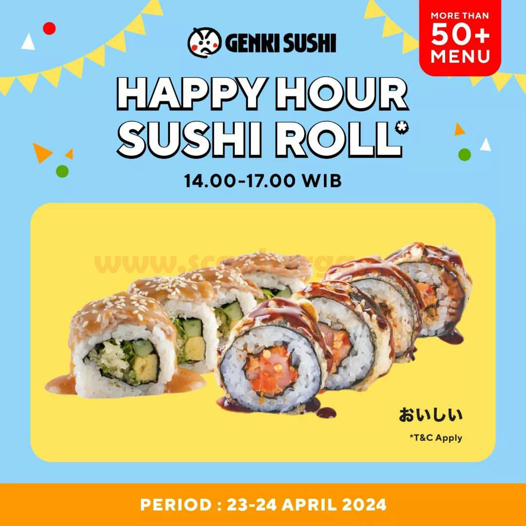 Promo GENKI SUSHI HAPPY HOUR SUSHI ROLL Diskon 50%